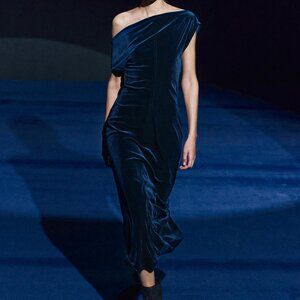 Zara Velvet Midi Dress ZW Collection in Navy Blue, XS